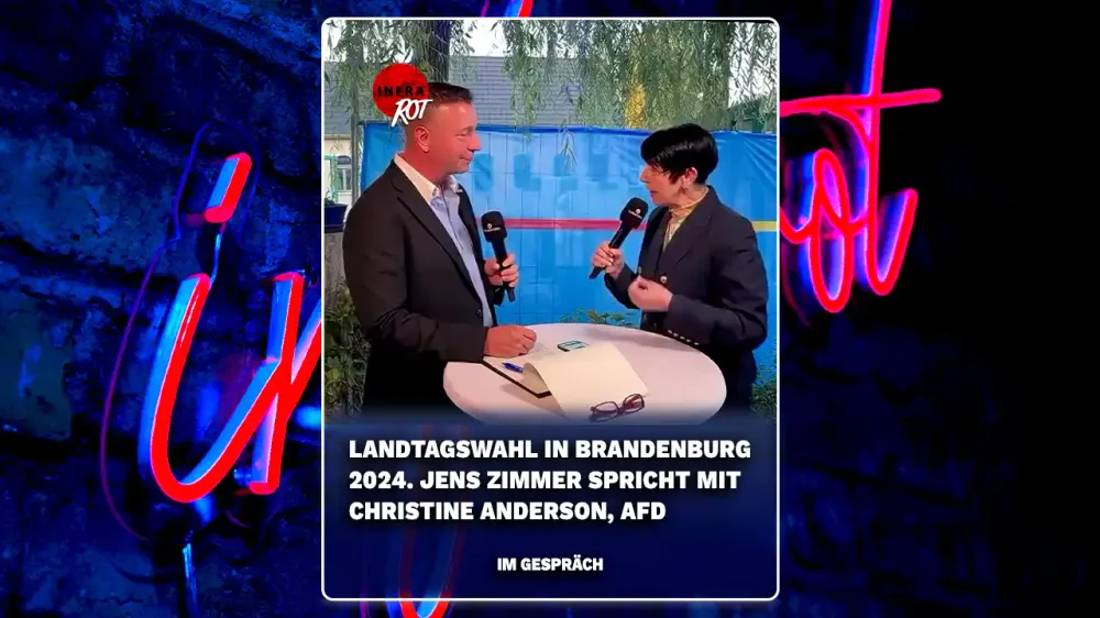 Landtagswahl in Brandenburg 2024: Jens Zimmer spricht mit Christine Anderson (AfD) post image