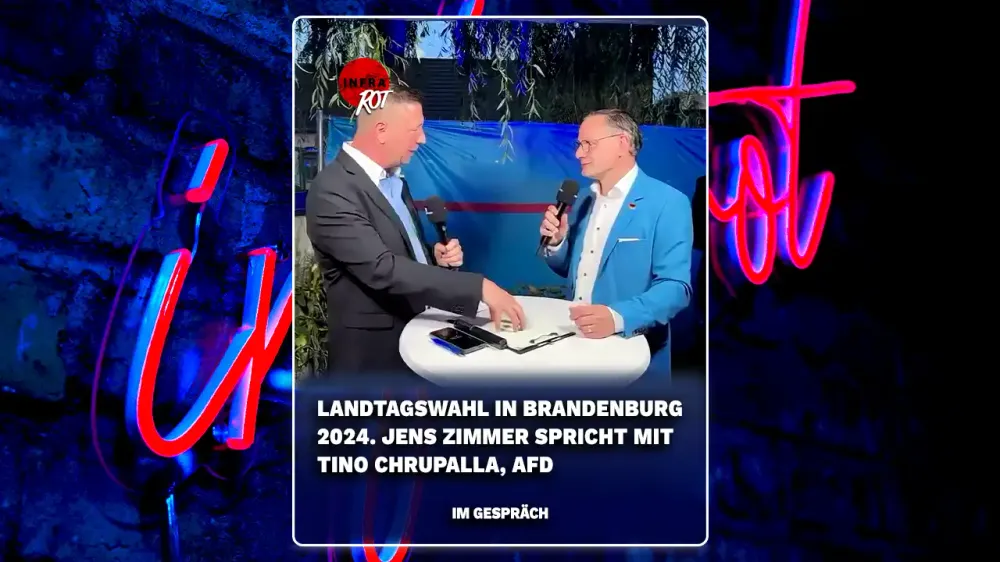 Landtagswahl in Brandenburg 2024: Jens Zimmer spricht mit Tino Chrupalla (AfD) post image